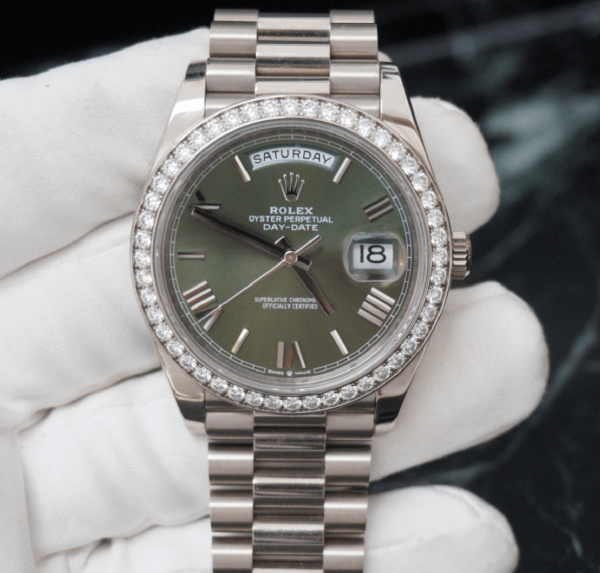 Rolex Day-Date olive dial with diamonds